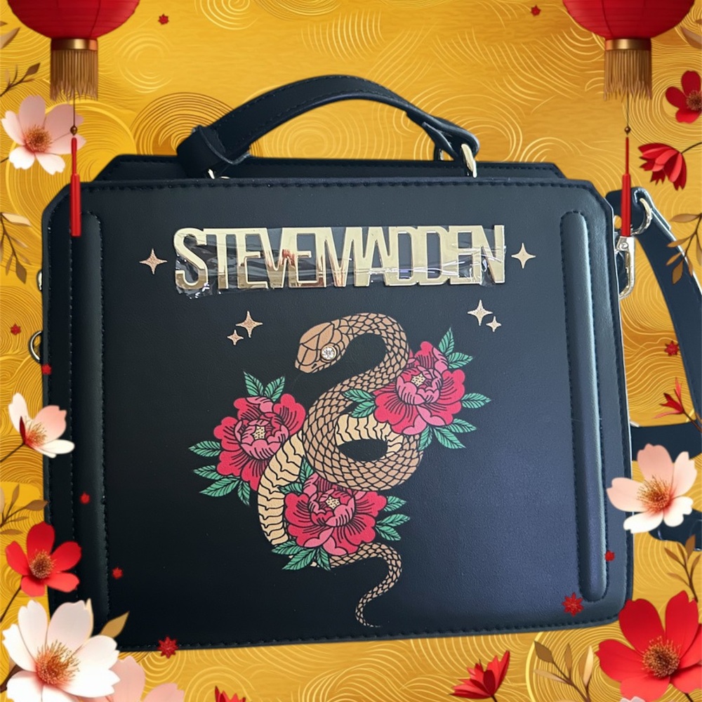Steve Madden Lunar New Year Black Floral Snake Satchel & Wallet Set